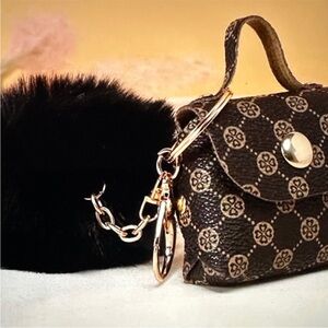 Elegant Black and Brown Patterned Handbag Key Chain/Bag Charm